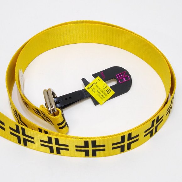 No Boundaries Geometric Print D-Ring Web Belt S/M/L Adjustable Black Yellow NWT - Picture 2 of 4